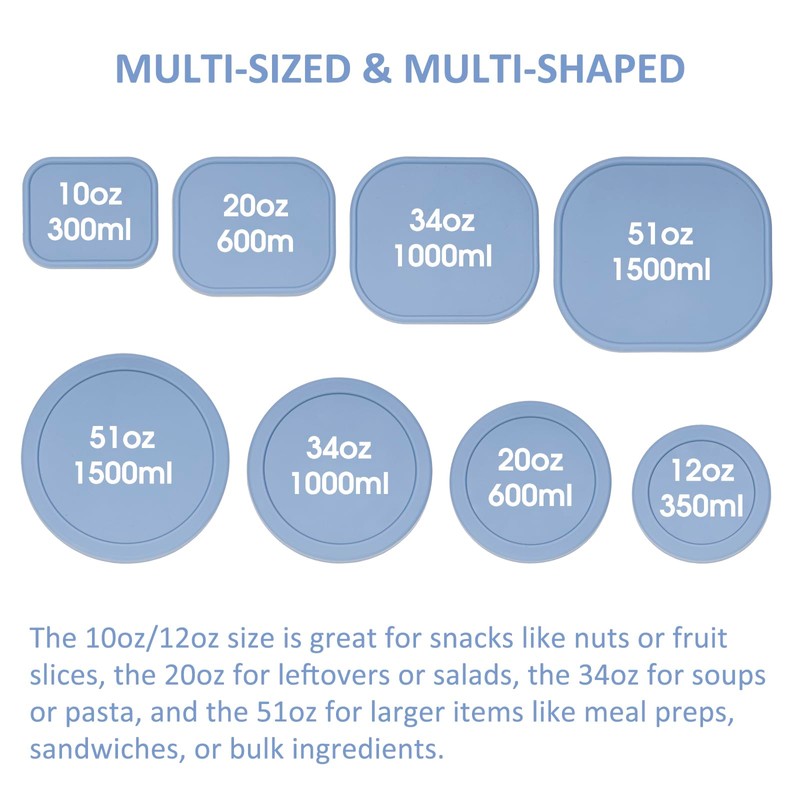 100% Silicone Food Storage Containers with Lids, 8 Pack, 10oz