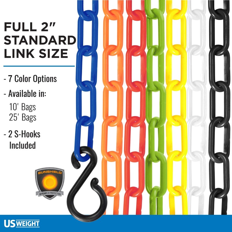 US Weight 2"x 25' Safety Green Plastic Chain with SunShield