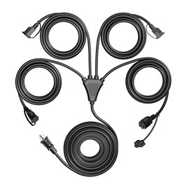 Eversimpleinc Black 1 to 4 Splitter Extension Cord (Combined 46 FT, End to End 28 FT), 3 Prong Plug with 4 Extended Outlets, with Weatherproof Covers for Indoor and Outdoor