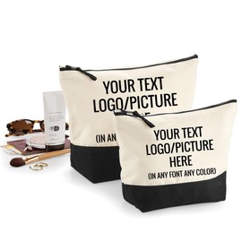 Custom Canvas Accessory Pouch – Name Print Zipper Bag for Makeup, Travel & Storage – Cotton Organizer for Women – Daily Use & Gifting - NaturalNavy Medium