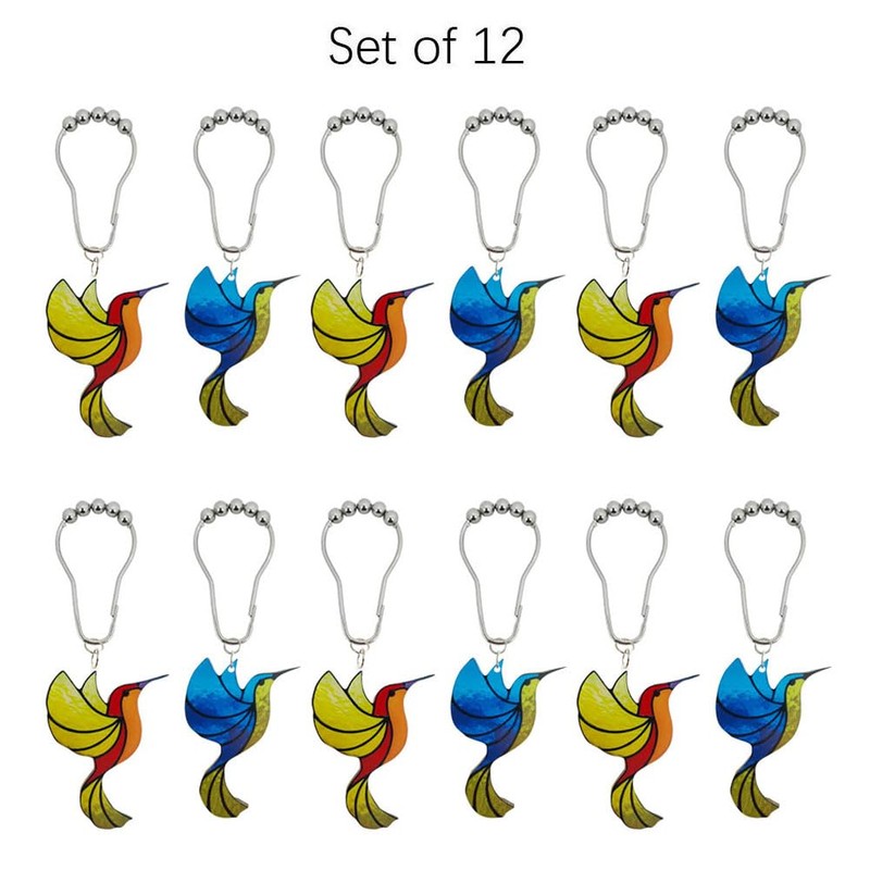 Hummingbird Shower Curtain Hooks Set of 12, Rust-Resistant Shower Ring