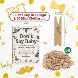 Don't Say Baby Game for Baby Shower, 50 Wooden Clothespins and one Sign, West Cowboy Theme, Pins for Baby Shower Decorations, Gender Reveal Games, Baby Shower Supplies-BB02