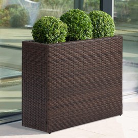 LEWIS&WAYNE Tall Planters for Outdoor Plants Handmade Wicker Large Rectangular Block Planter Box with Removable Liners Modern Planter for Indoor Outdoor Patio Deck - Brown