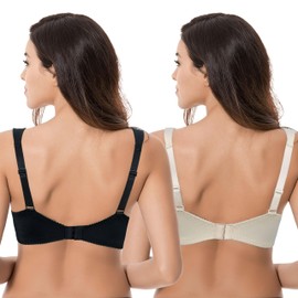 Curve Muse Women's Plus Size Minimiser Wireless Unlined Bra with Embroidery Lace Pack of 2, Nude, black (2-pack)