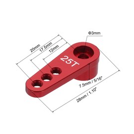 sourcing map 8 Pcs Aluminum Servo Horn 25T Servo Horn Steering Short Arm 28mm Length Red Suitable for DIY RC Car/Boat/Airplanes Boat Model Accessories