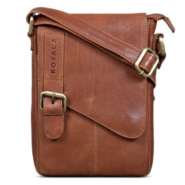 ROYALZ 'Louisiana' Leather Shoulder Bag Small for Men Leather Bag Mini Side Pocket Vintage Look Bag for Hanging, Colour: Texas Brown