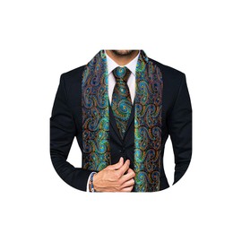 YOHOWA 2PCS Scarf Necktie Set Men/Women Fashion Silk Lightweight Feeling Print Soft Scarves Neckerchief Wraps Gift