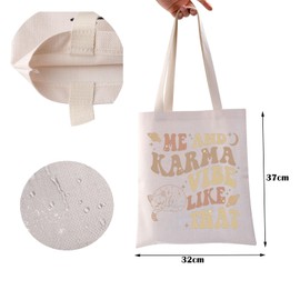 ZJXHPO Singer Inspired Tote Bag Me And Karma Vibe Like That Reusable Grocery Shopping Bag Karma Cat Handbag Music Lover Gift (Karma Vibe Tote)