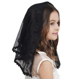 Leimandy Catholic Chapel Veil for Girls – Black Lace Mantilla for Mass, First Communion & Easter Sunday | Lightweight Church Veil F06 (black veil)