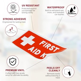 2PCS First Aid Sign Sticke Self-Adhesive Waterproof First Aid Cross Sticker Sign Kit Supplies for Car, Office or Busines