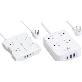 Power Strip with USB C, Aijoy Flat Plug Extension Cord with 4 Widely Spaced Outlets, 2 USB Ports, 1 PD Port, Small Charging Station for Home, Office, and Travel