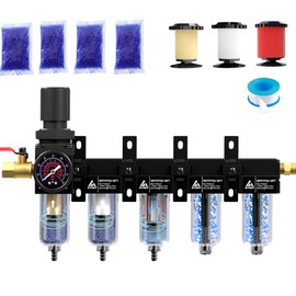 ATINY - Sistema de secado de aire NPT de 5 etapas de 1/4 pulgadas, secador de aire para compresor, cartucho de filtro de 5 y 0,5 y 0,01 micras, secador de doble desecante y regulador de aire, tazón de