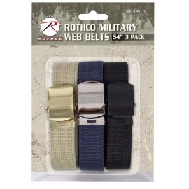 Rothco Military Cotton Web Belt 3-Pack THREE 54" Cut-To-Fit Khaki, Navy & Black Belts