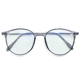 [LACCL] 009 Lucle Blue Light Cut Glasses, Clear Megane, Round, Ultra Lightweight, 0.5 oz (15 g), Date Glasses, Women's, Men's, Clear Lens, No Degree, UV (Frame [Silver] Frame [Clear]), clear gray