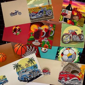 MEDOYOH 8PCS DIY Diamond Painting Greeting Card with Envelopes, Diamond Painting Blank Art Cards for Birthday Mother's Day Christmas Anniversary Thanksgiving, Car and Ball 18