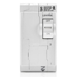 Leviton LB220-T 20A 2-Pole Plug-On Standard Branch Circuit Breaker, Thermal Magnetic, 120/240 VAC, White