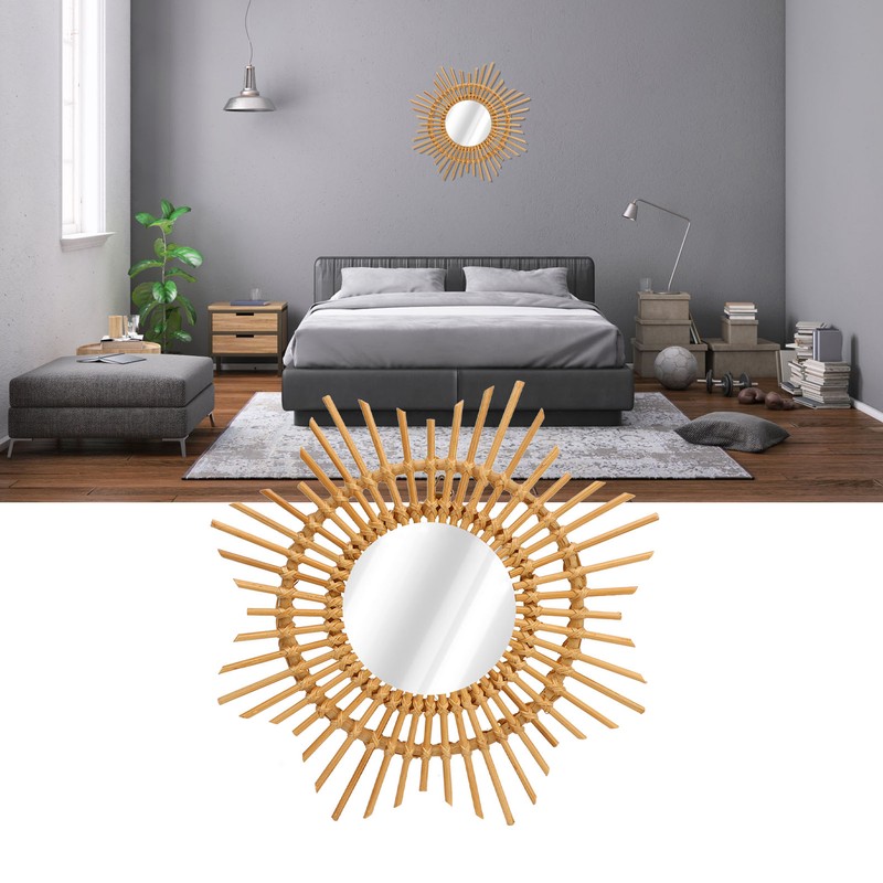 Wall Decor Rattan Mirror Star Shape Unique Simple Handwoven Mirror