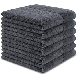 INFICRIME 6 Pack 100% Cotton Wash Cloth, 13x13 Inch Highly Absorbent and Soft Feel Fingertip Towels, Machine Washable Washcloths for Bathroom, Gym, Hotel, Spa and Kitchen, Grey