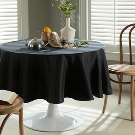 Mysky Home Round Tablecloth 60" Inch Black Tablecloth Washable Polyester Round Table Cloth for for Circular Table Cover, Buffet Table, Parties, Holiday Dinner, Wedding