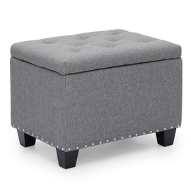 MoNiBloom 24 Inch Storage Ottoman Bench, Contemporary Grey Linen Foot Stool Upholstered Foam Padded Rectangular Fabric Tufted Bench Footrest for Living Room Bedroom Entryway with 660 Lbs Capacity