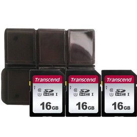 3X Transcend 16GB UHS-I U1 SD Memory Card + Memory Card Holder