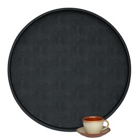 HofferRuffer Large Round Serving Tray 24'', Elegant Faux Leather Circle Ottoman Table Tray, Serve Tea Coffee Breakfast in Bedroom Living Room Kitchen (Classic Black)