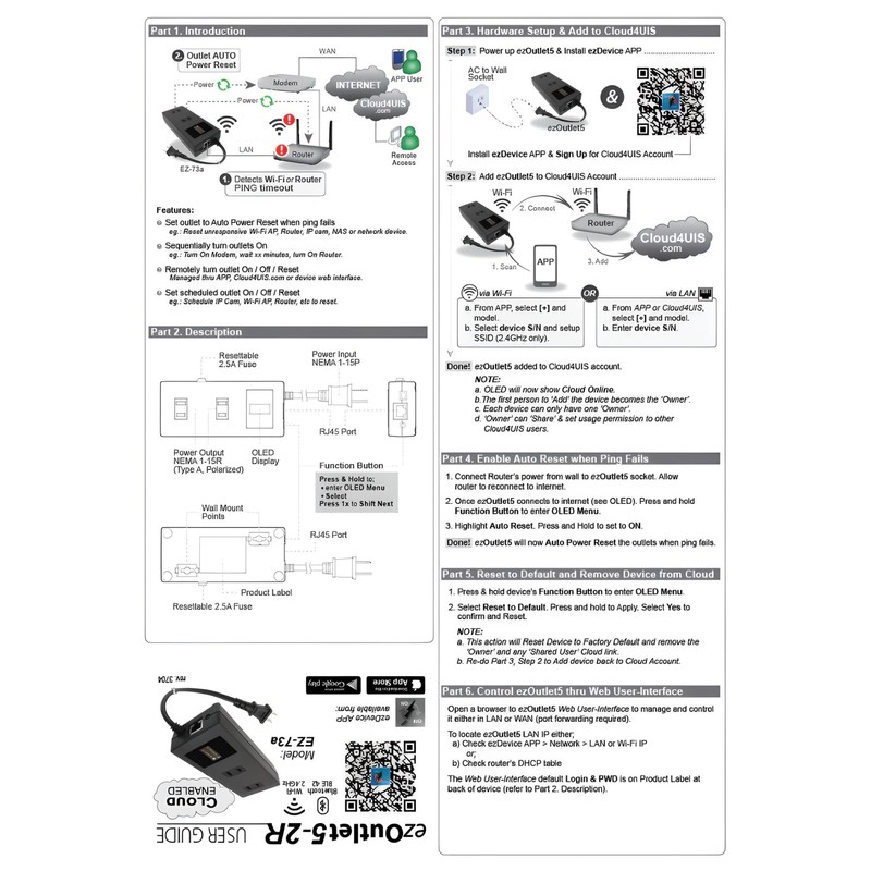ezOutlet5-2R - Dual Outlet Internet Enabled IP & WiFi Remote
