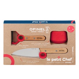 Opinel Le Petit Chef Complete 3 Piece Kitchen Set, Chef Knife with Rounded Tip, Fingers Guard, Peeler, For Children and Teaching Food Prep and Kitchen Safety, Made in France