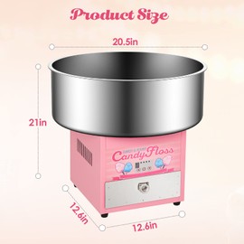 SPORTY&FIT Commercial Cotton Candy Machine Electric Cotton Candy Floss Maker with 20 inch Stainless Steel Bowl, Drawer Perfect for Mall, Kids Birthday, Family Party, Amusement Park, Carnival,Pink