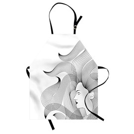Ambesonne Abstract Woman Apron, Monochrome Interpretation of a Women with Long Digitally Striped Hair, Small Apron Bib with Adjustable Ties for Baking Painting, Small Size, Grey and White