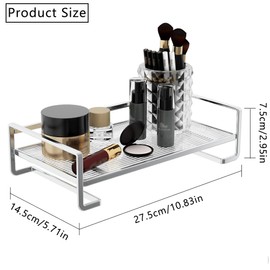 Bathroom Countertop Organizer, 2 Tier Acrylic Tray Vanity Counter Skincare Organizer Shelf, Kitchen Under Sink Standing Rack, for Counter Trays, Perfume, Display, Lotion, Cosmetic (Silver, 1 Layer)