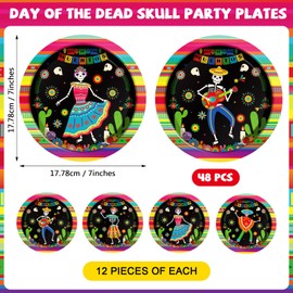 Qyeahkj 48PCS Day of the Dead Skull Party Plate 7 Inch Sugar Skull Paper Dinner Plates Dia De Los Muertos Party Decorations Mexican Fiesta Tableware for Carnival Holiday Mexican Theme Party Supplies