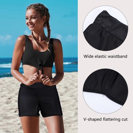 Lancry Swim Shorts Women Board Shorts Swimwear Bottoms (XXL, Black)