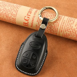 ontto Motorcycle Key Case Suitable for Vespa GTS300 GTS 300 Protective Cover for Motorcycle Key with Cuir Tanné Végétal Keyring Leather Case – Black