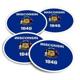 Vinyl Round Stickers (Set of 4) 10cm - Wisconsin Flag Vector Emblem for Laptops, Tablets, Luggage, Scrap Booking, Fridges #60731
