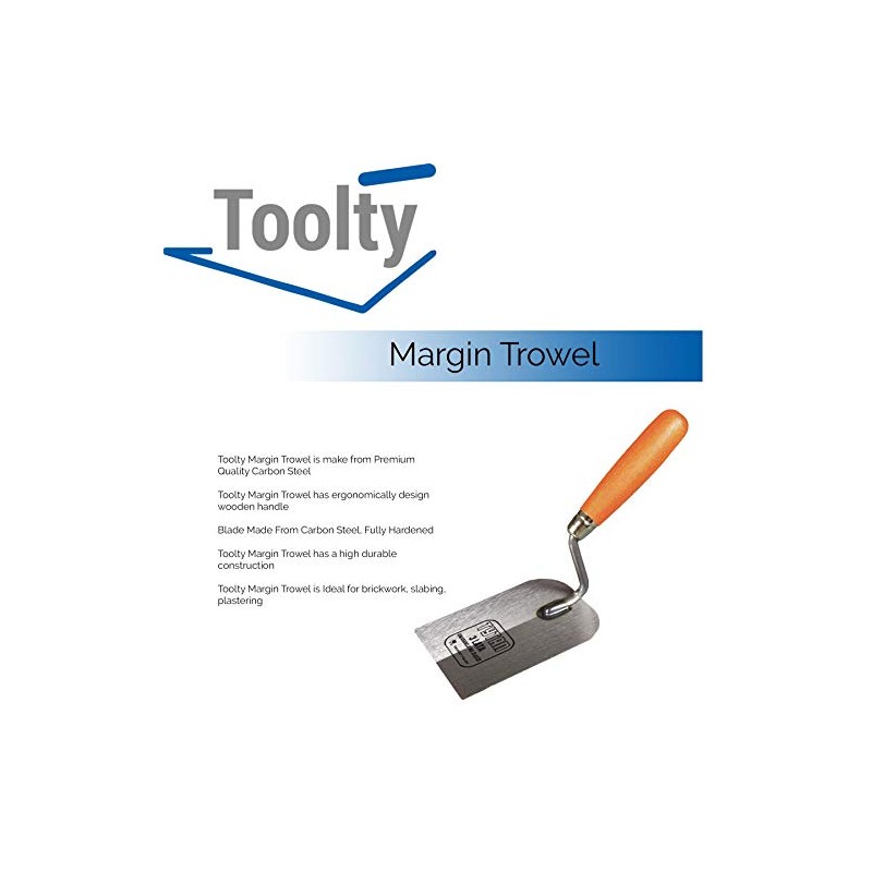 Toolty Margin Trowel, Plastering Trowel, 80mm - Wooden Handle, DIY
