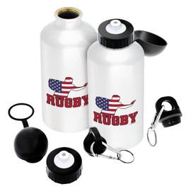 ThisWear USA Flag Gifts For Men USA Sports Rugby 2-Pack 18oz Aluminum Water Bottles with Carabiner Clip & Sport Top