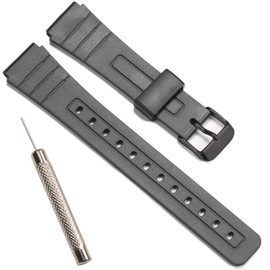 F-91W Replacement Resin Strap Compatible with Casio F-91W Mens Womens Strap Watch Accessories (Black BlackBuckle)