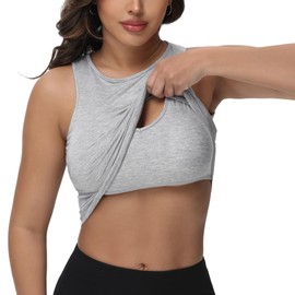 Bhome Longline Nursing & Maternity Bra for Breastfeeding, Maternity Nursing Crop Tank Tops with Built-in Bra for Women,Grey XL