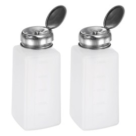 HARFINGTON 2pcs Solvent Alcohol Dispenser 250ml(8.5oz) Push Down Liquid Dispenser Pump Bottle with Sealing Stainless Steel Lid for Acetone Cleanser Polish Remover, White