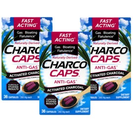 Charcocaps Anti-gas Formula 260 mg Per Capsule, 36 Capsules Each (3 Pack)