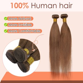 TESS Hair Extensions for Women UK Invisible Double Weft Weave Real Human Natural Straight Hair Bundles 100g 12 Inch #06 Light Brown