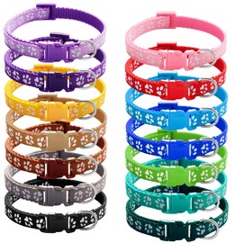 Ameolela Puppy ID Collars Identification Whelping Soft Nylon Adjustable Breakaway Safety Litter Collars for Newborn Pets and Small Dog 14 pcs/Set Paw Print pattern