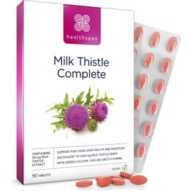 Healthspan Milk Thistle Complete – 90 Tablets | 50mg Standardised Milk Thistle Extract with B Vitamins, Calcium & Choline | Supports Liver Function, Natural Detox & Digestive Health | Vegan-Friendly Supplement Made in the UK