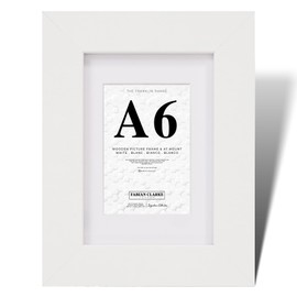 Fabian Clarke London® A6 Modern White Wooden Picture Photo Frame with White Mount Includes Glass Front Hang Portrait or Landscape