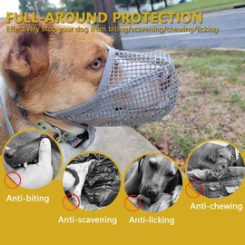 YAHAZORR Dog Muzzle for Small Dogs, Full-Covered Soft Mesh Dog Muzzle with Adjustable Straps, Breathable Drinkable Dog Muzzle Prevent Barking Chewing Licking Eating (Grey-XS)