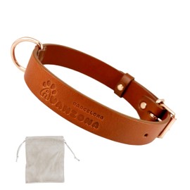 Leather Dog Collar Soft Quality Leather Small Medium Large Dog Cognac and Rose Gold