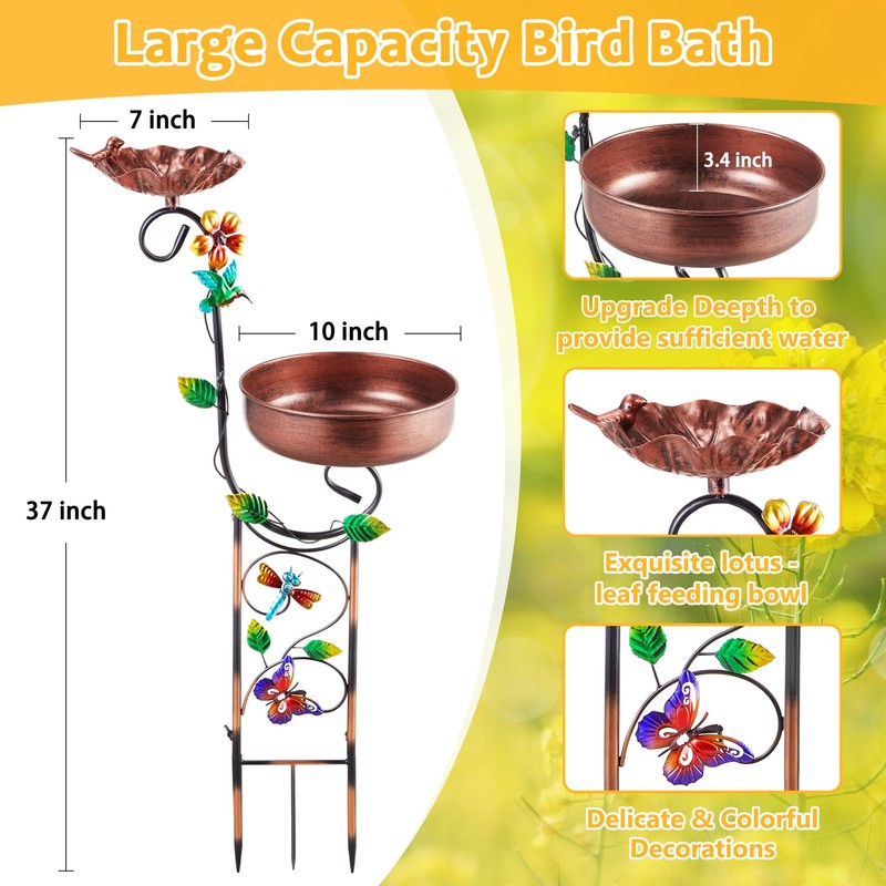 YOFOVI 2 In 1 Bird Bath for Outside, Freestanding Large