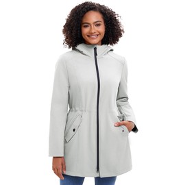 ROYAL MATRIX Women's Hooded Softshell Jacket Windbreaker Long Warm Rain Parka Jacket (White, XL)
