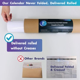 Dry Erase Monthly Extra Large White Board Calendar for Wall, 38" by 50", Jumbo Laminated Erasable One Month Whiteboard Calendar, Huge Oversized Blank 30-Day Poster with Lines and Squares